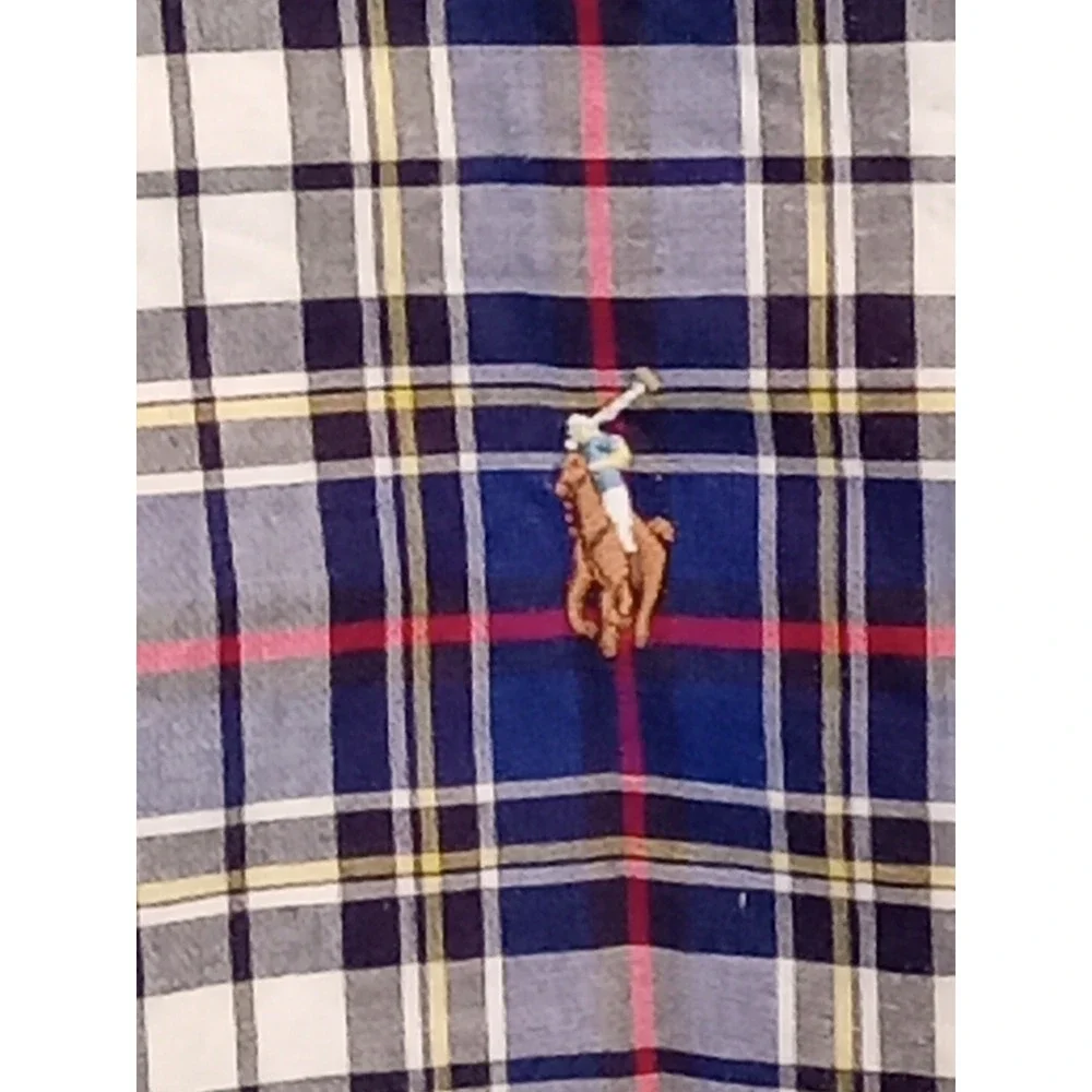 Ralph Lauren Boys XL Shirt Blue‎ Plaid Long Sleeve Button Up Polo Pony Logo